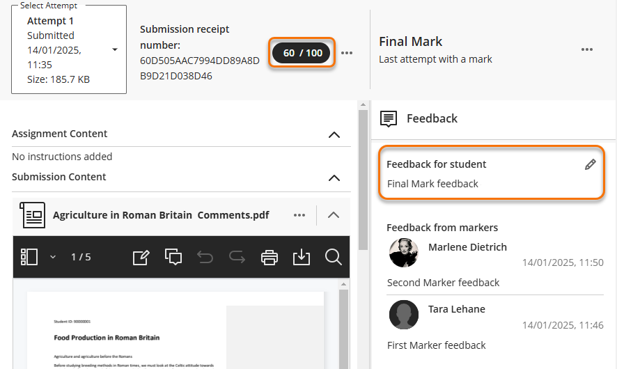 Screenshot of reconcilers view of the marking screen. 