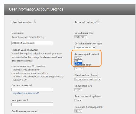 Screenshot of TurnitinUK User information pop up