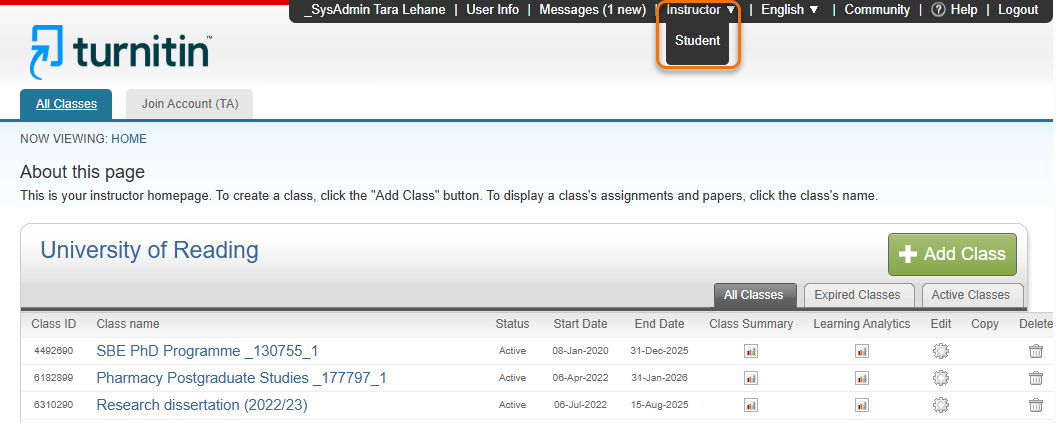 Screenshot of TurnitinUK inbox