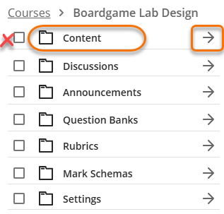 screenshot of copy items screen with the content folder circled ready to be opened. There is a cross to indicate not to select the content folder as this will copy the whole thing.