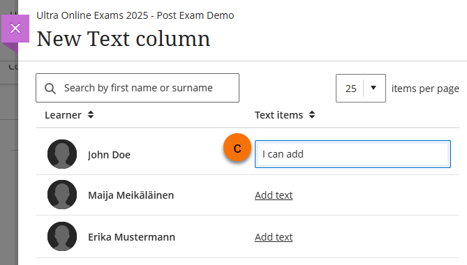 Screenshot adding text to Text item in the Markable Items tab. 