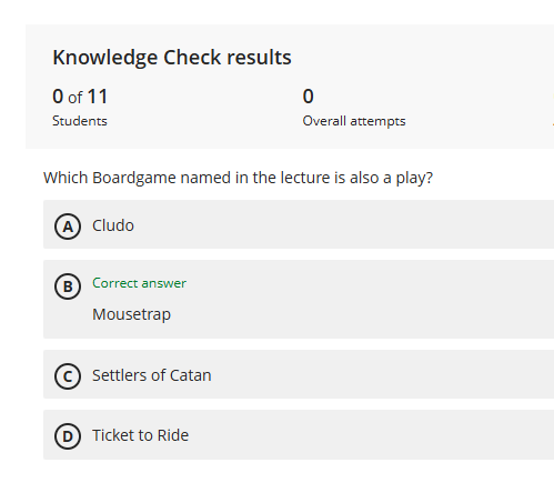 Knowledge check in Ultra Document with the correct answers shown. 