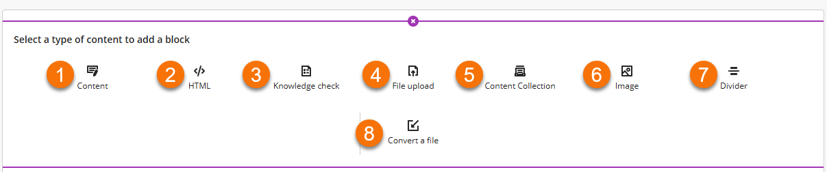 Screenshot of create document page with add content options 1 to 8