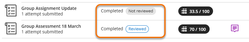Review and not reviewed notification in the student area in Gradebook