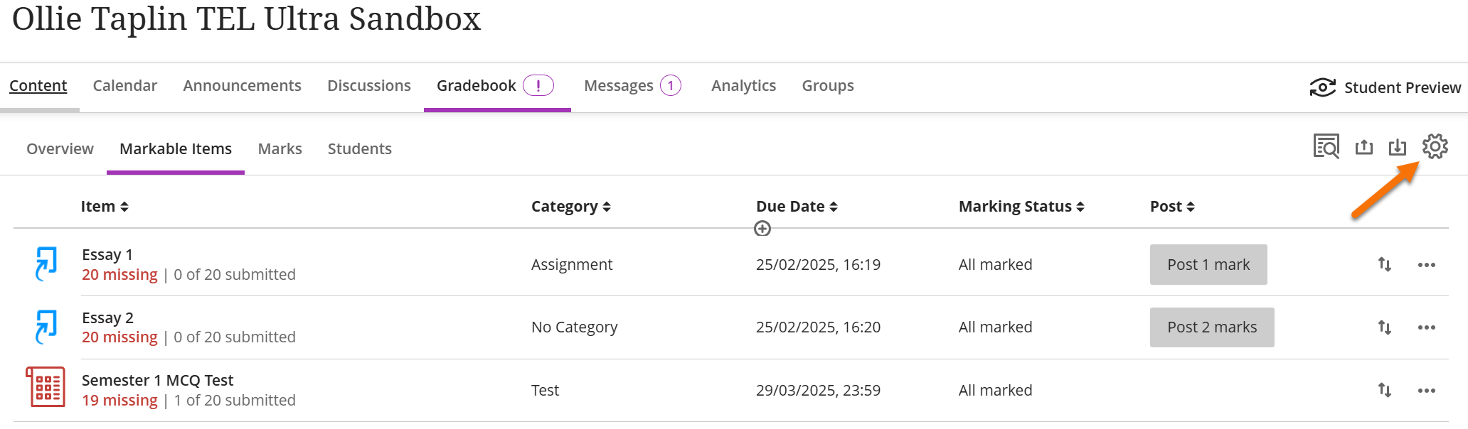 Screenshot showing the location of the cog icon