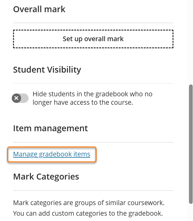Screenshot showing the Item Management link