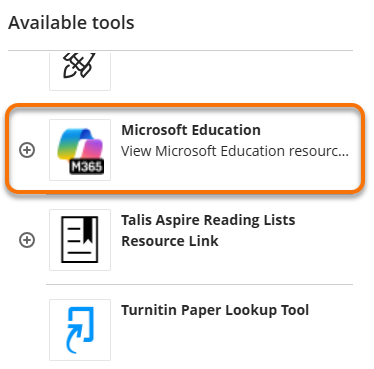 The MS Teams tool with plus button to add to the course. 
