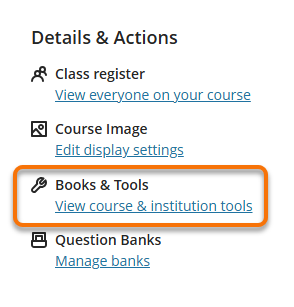 The Details and actions menu highlighting the Books and Tools option.