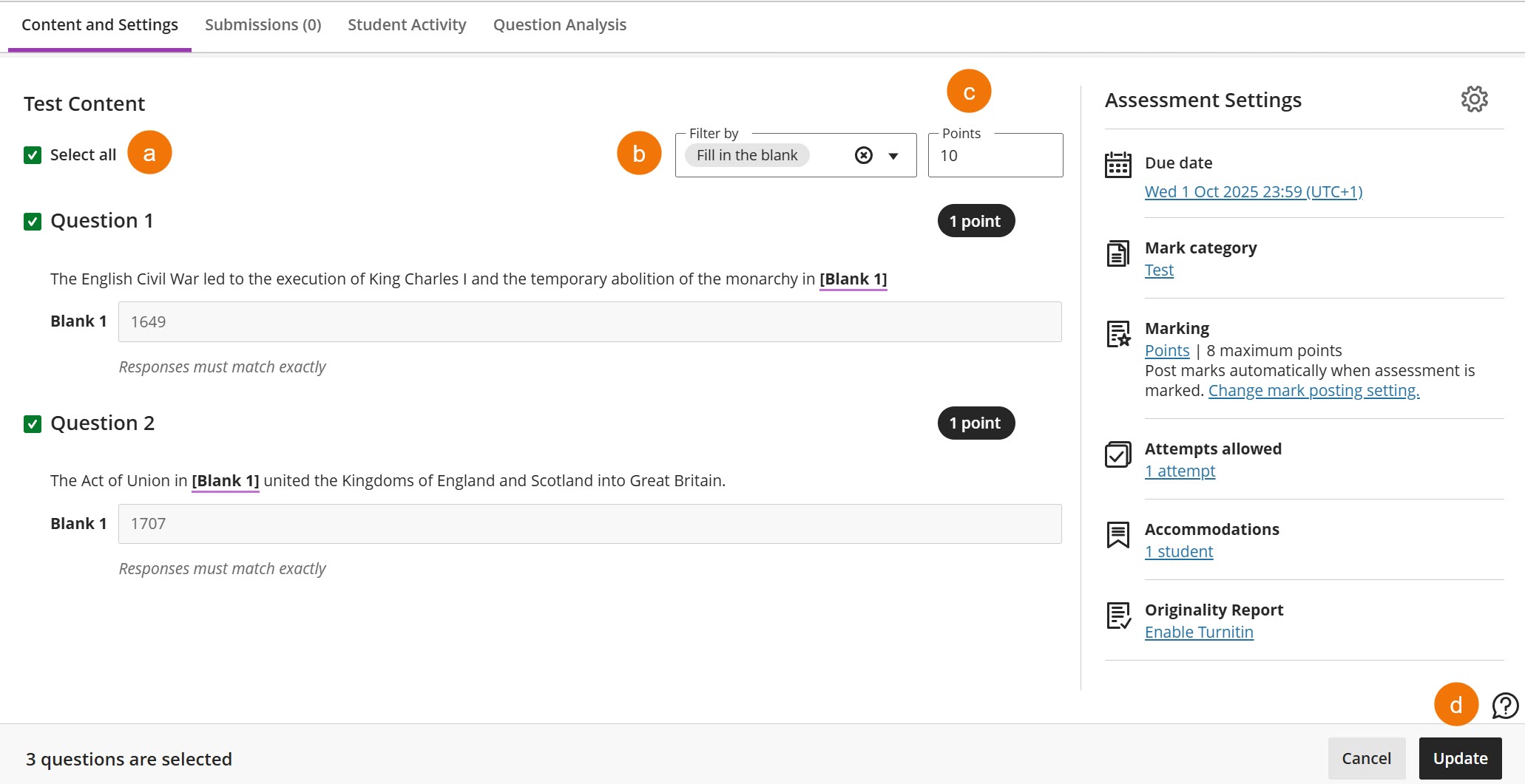 Screenshot of the test canvas screen