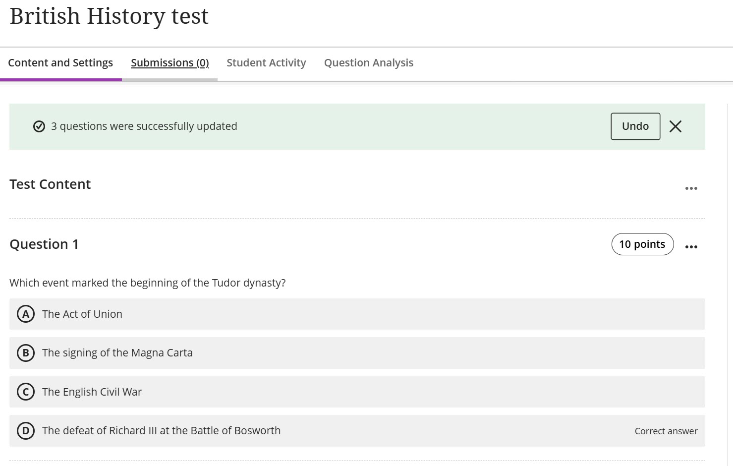 Screenshot of the undo function