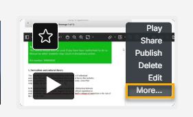 YuJa contextual menu showing the 'more' option highlighted