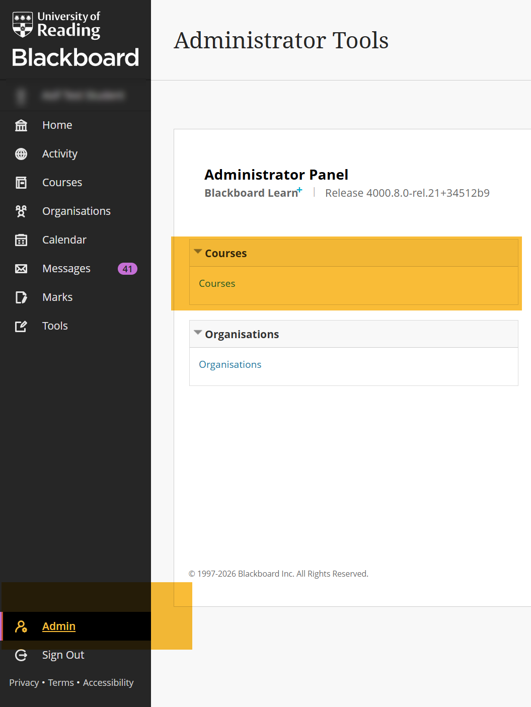 Screenshot of the Administrator Tools page.
