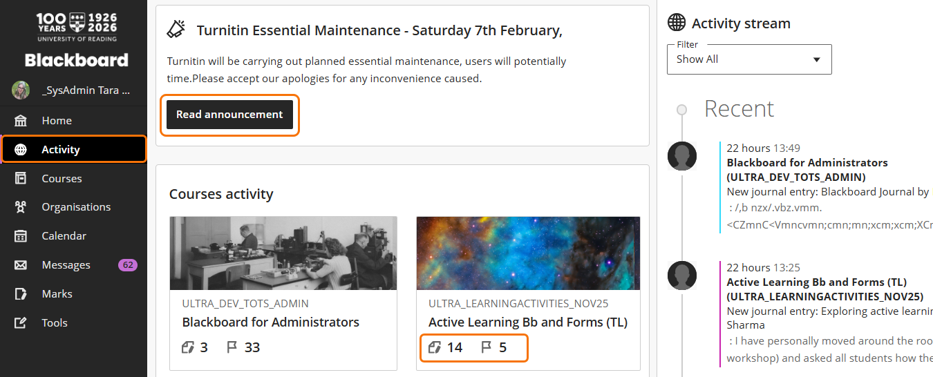 Screenshot of Activity screen.