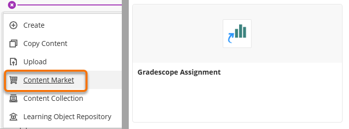 Compositre photo of Content market menu option and Gradescope assignment tile.
