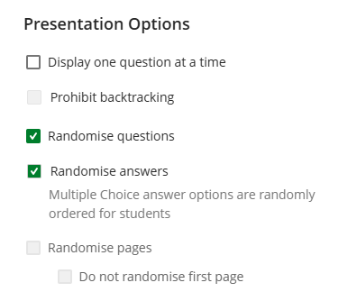 Screenshot of settings panel, Presentation options section.