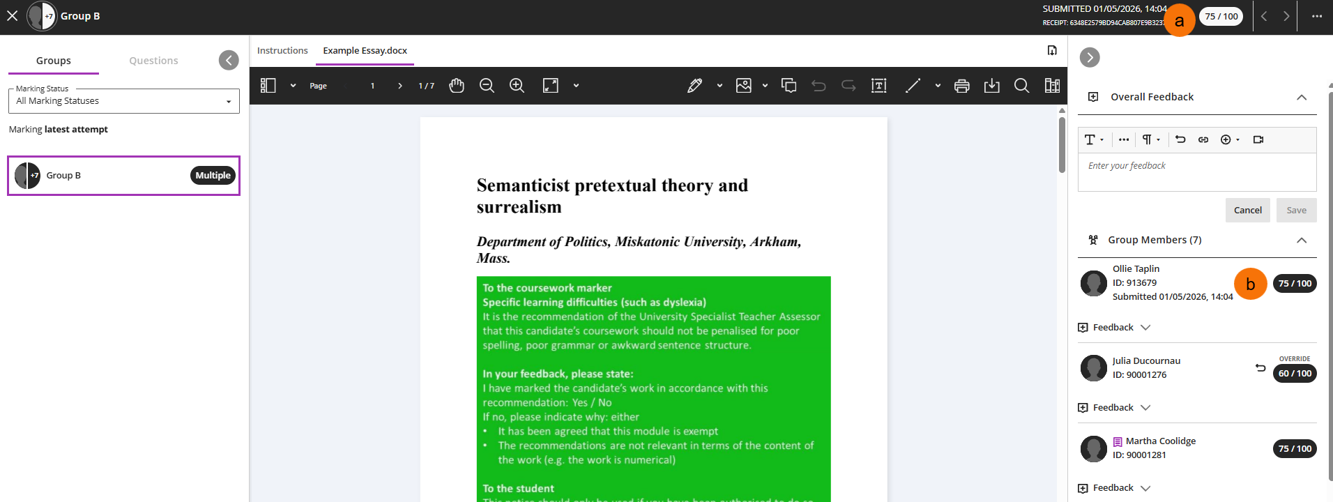Screenshot showing the steps to apply individual marks