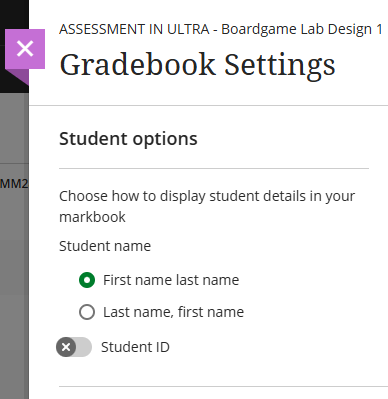 Screenshot of Gradebook settings panel