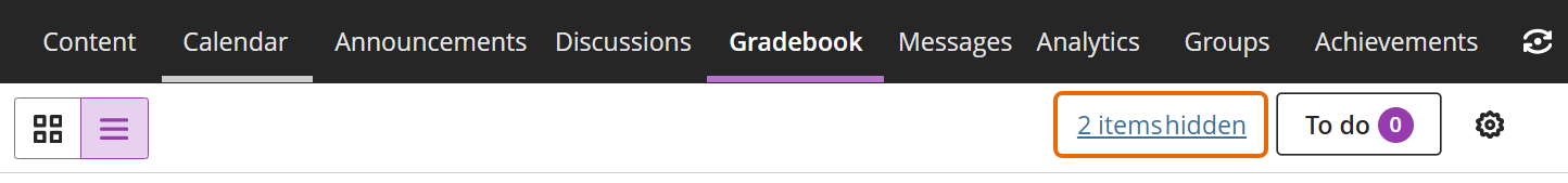 Screenshot of Gradebook top menu