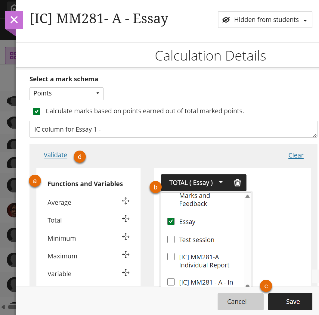 Screenshot of Calculations page