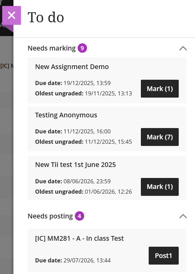 Screenshot of Gradebook To do panel