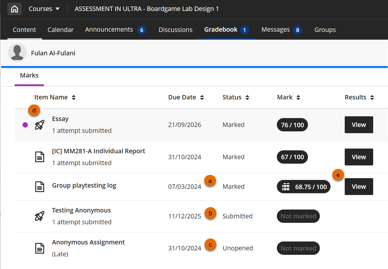 Screenshot of student details screen.