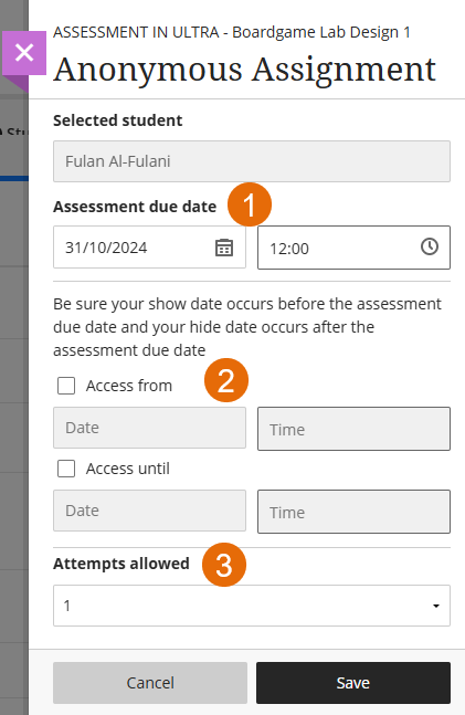 Screenshot of accommodations panel