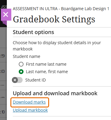Screenshot of Gradebook settings panel  - Student options section.