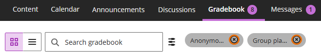 Screenshot of Gradebook filtered view