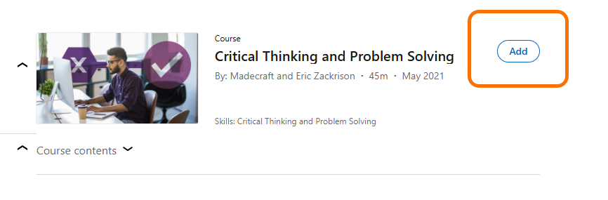 Highlighting the Add pill for adding a course to Blackboard.