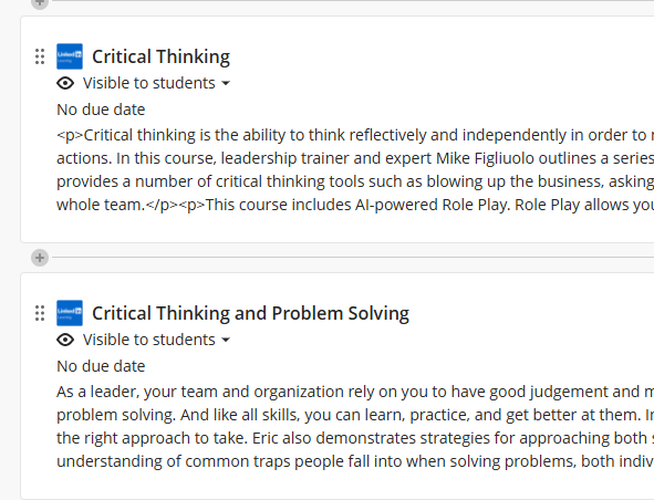 Showing Linkedin Learning content in the course.