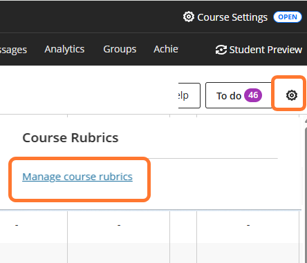 Manage course rubrics