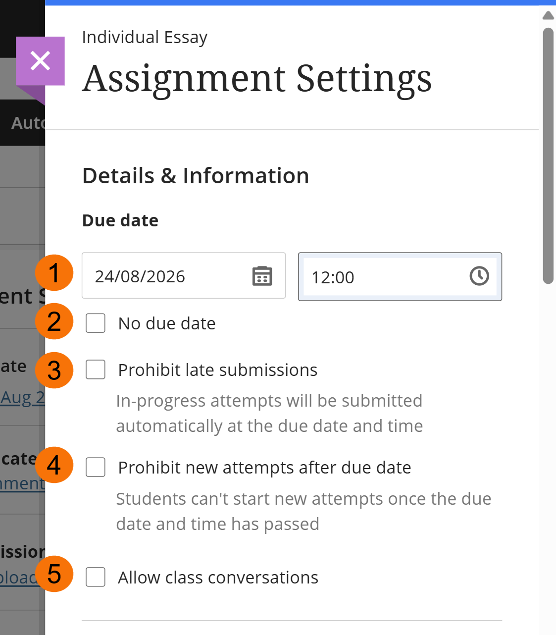 Screenshot showing the Details and information section of the settings menu