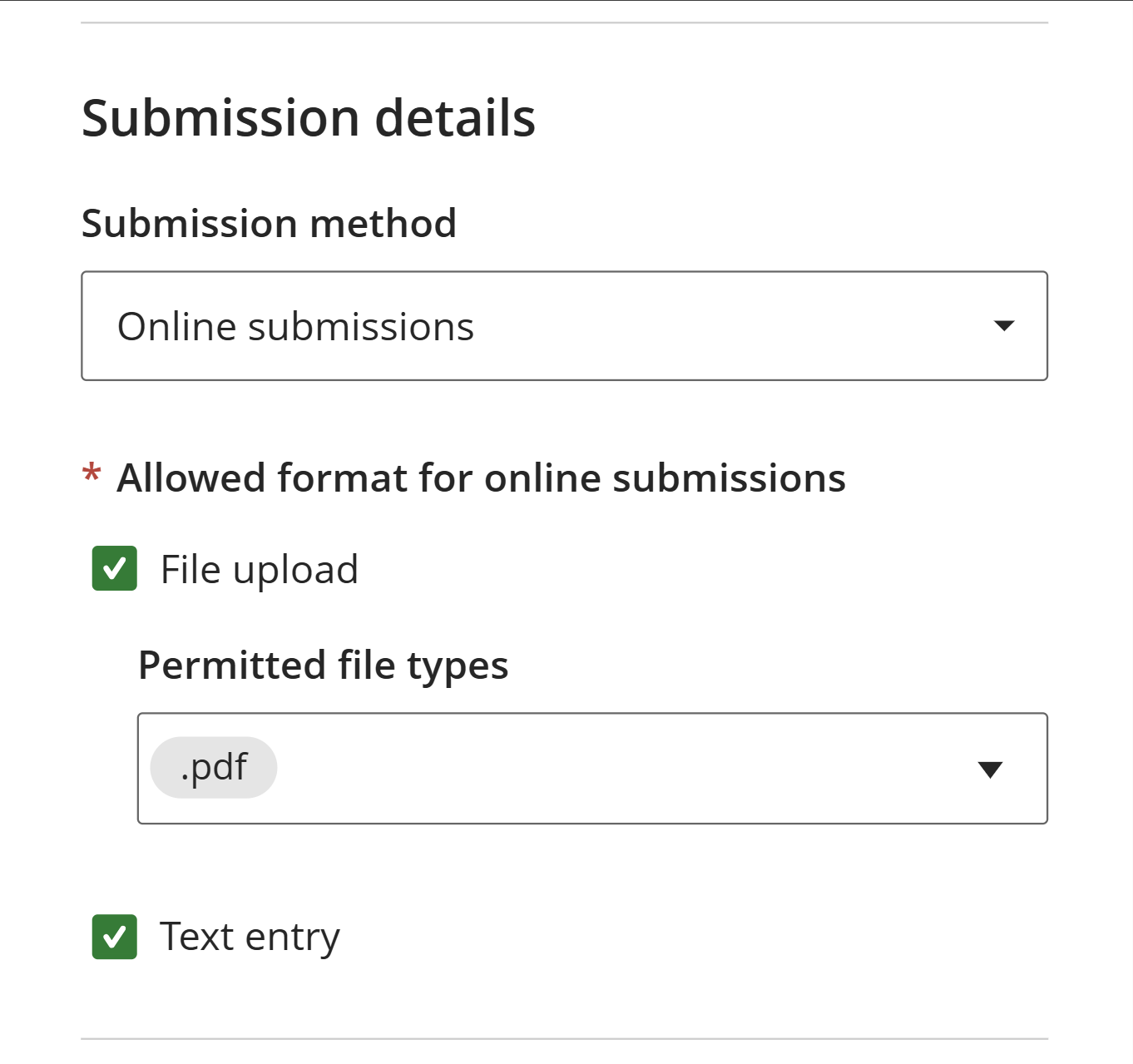 Screenshot showing the submission details section of the assignment settings menu