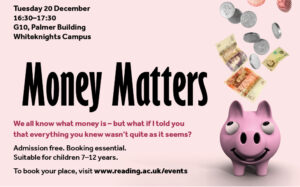 Flyer advertising the Children's Christmas Lecture called Money Matters
