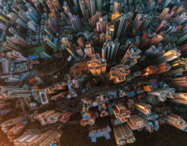 Aerial cityscape view of Hong Kong