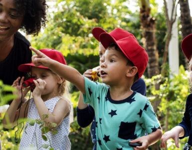 A group of primary aged children learning about nature