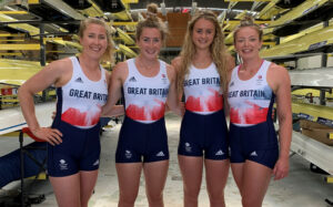 Mathilda standing with her three teammates in their Team GB kit