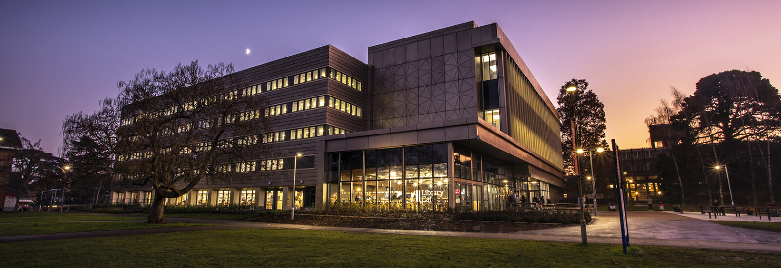 University of Reading Library at sunset