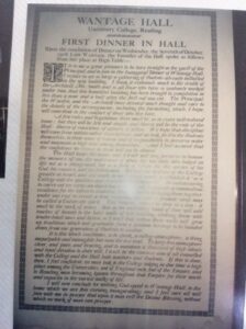 Document showing Lady Wantage's speech on the first dinner at Wantage Hall