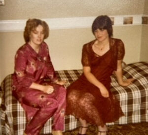 Gill and Liz in halls bedroom before final ball