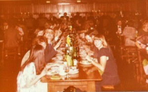 Wantage Hall residents at a formal dinner