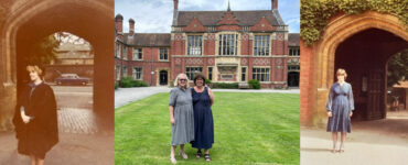 Gill & Liz at Wantage Hall in 2023 and on graduation day in 1981