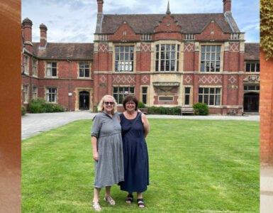 Gill & Liz at Wantage Hall in 2023 and on graduation day in 1981
