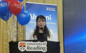 Vicky Li-Ong speaking at the Beijing Alumni Reception