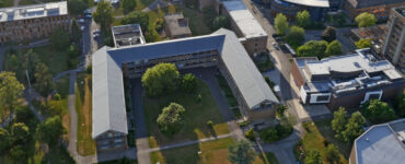 Whiteknights campus from the air: HumSS, Minghella, Whiteknights House, Henley Business School and Old Whiteknights House. Still image taken from 4K drone footage.