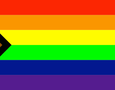 A rainbow flag graphic