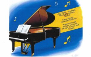 A picture of a piano advertising the Ukrainian Concert