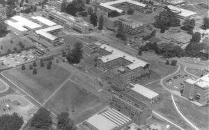 Aerial view of campus in the past