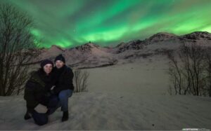 Romy and Rhys watching the Northern Lights