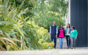 Students walking around campus